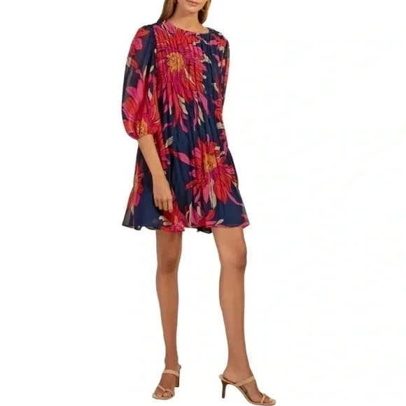 Trina Turk Silvery Dress Mini Length Floral Print Multicolor Size Medium - Picture 3 of 7